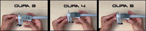 Srovnání Oura 5 Oura 4 Oura 3 tloušťka